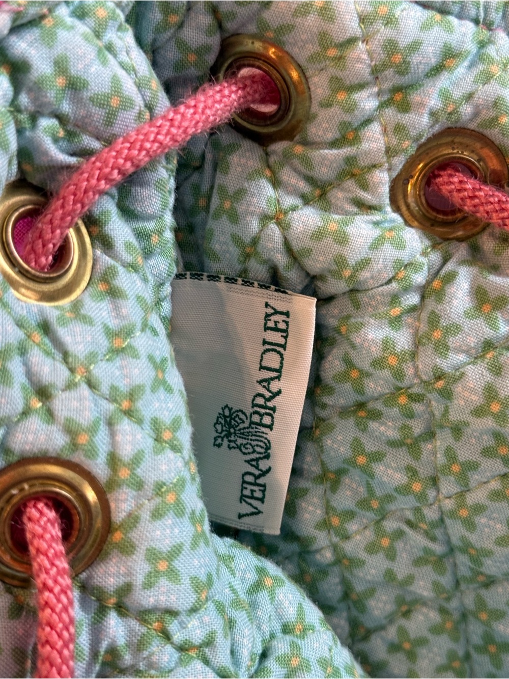Rare Retired Vera Bradley Pink Pansy Mimi Backpack USA Made Quilted Drawstring - Picture 3 of 7